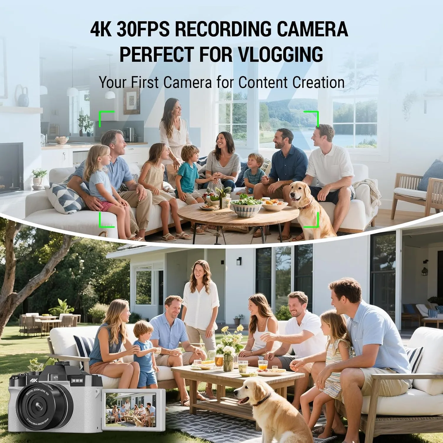 4K 48MP Digital Camera with Autofocus & Anti-Shake - Vlogging Camera for YouTube with 3" 180° Flip Screen, 16X Zoom, SD Card & 2 Batteries - Compact Travel Camera for Teens (White)