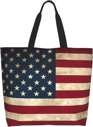 4th of July Tote Bag Women large American flag bag Interior Pocket Reusable Independence day Travel tote bags