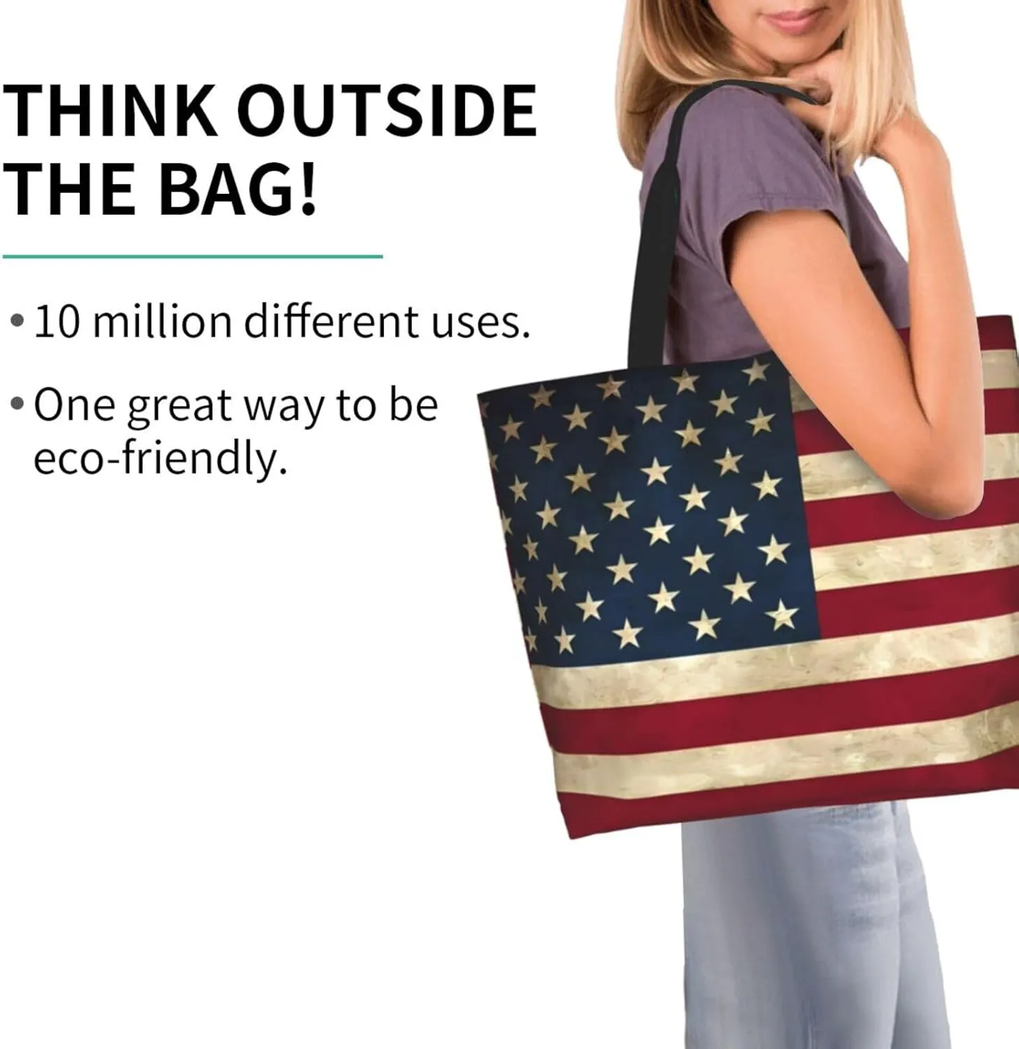 4th of July Tote Bag Women large American flag bag Interior Pocket Reusable Independence day Travel tote bags