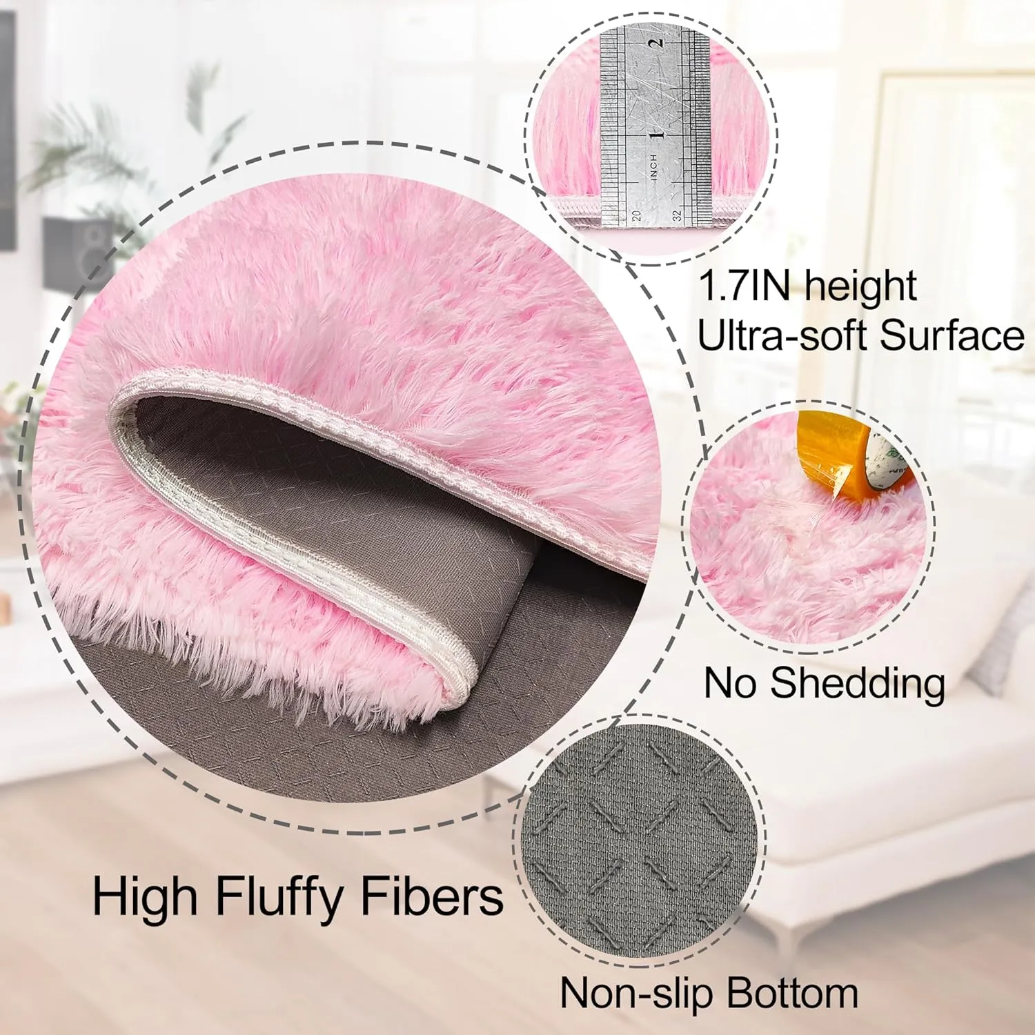 4x6 Pink Rugs for Bedroom Girls, Soft Fluffy Shag Pink Area Rug for Girls Kids Baby Room, Kawaii Fuzzy Thick Carpet Plush Mat Non-Slip Throw Rugs for Nursery Playroom Dorm Home Decor Aesthetic