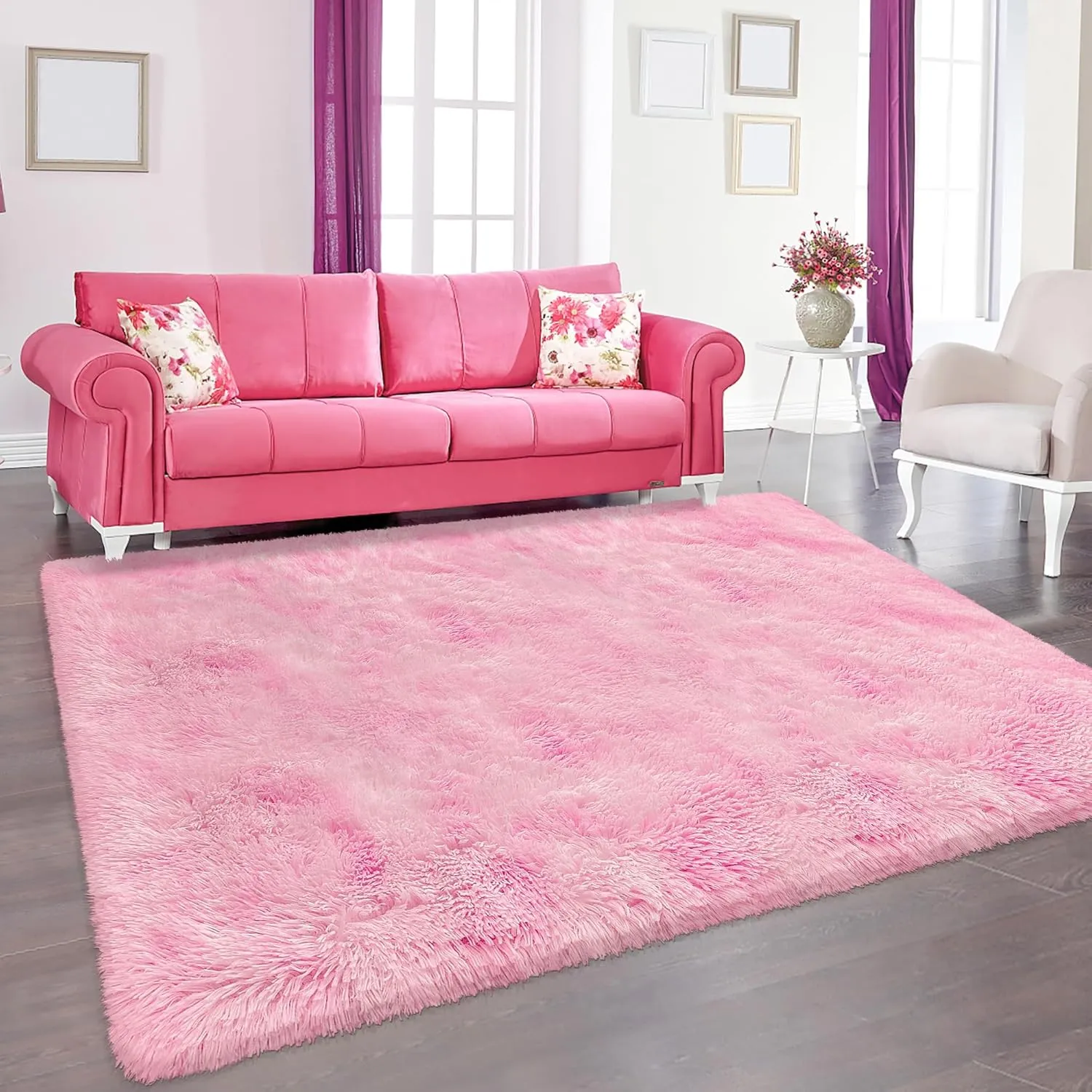 4x6 Pink Rugs for Bedroom Girls, Soft Fluffy Shag Pink Area Rug for Girls Kids Baby Room, Kawaii Fuzzy Thick Carpet Plush Mat Non-Slip Throw Rugs for Nursery Playroom Dorm Home Decor Aesthetic