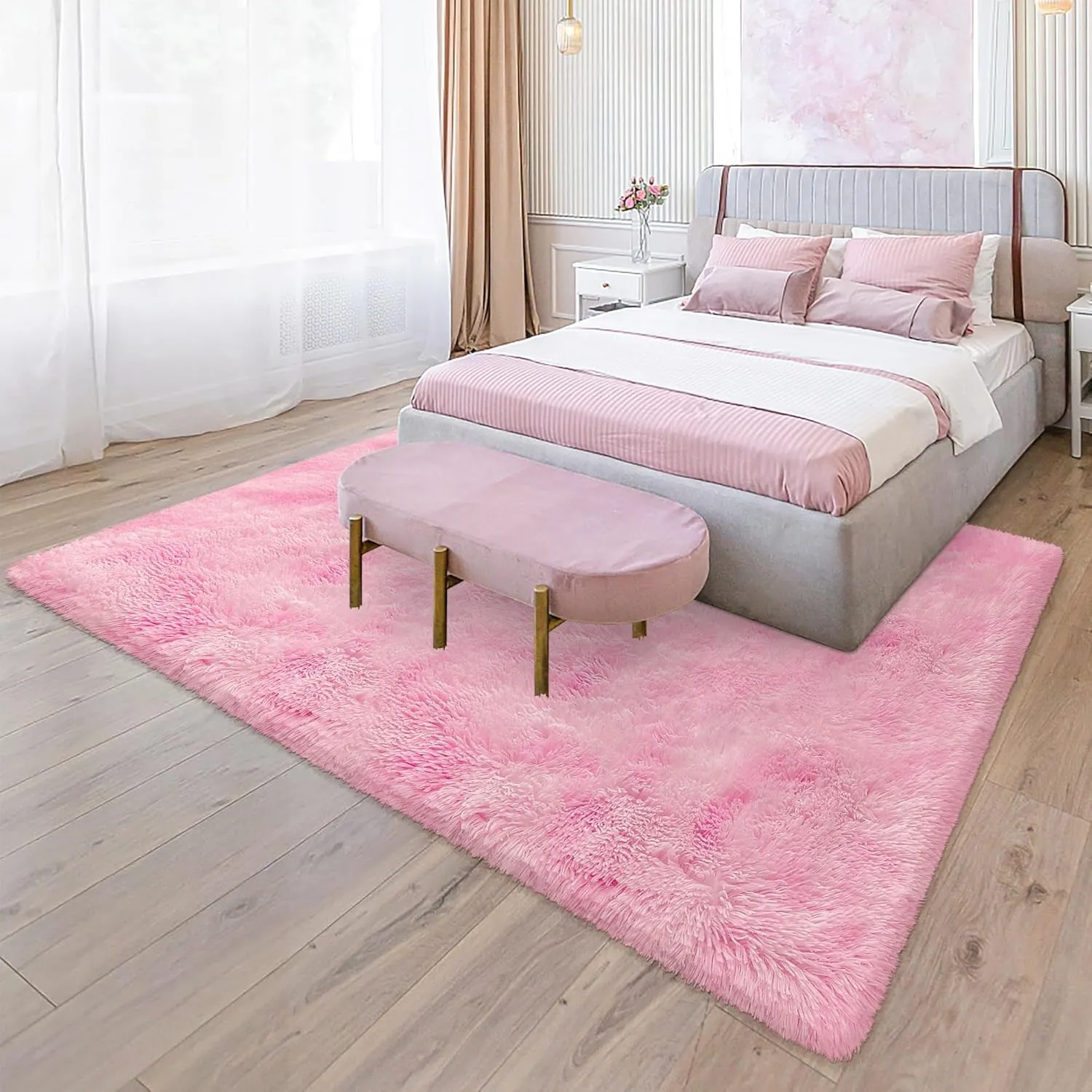 4x6 Pink Rugs for Bedroom Girls, Soft Fluffy Shag Pink Area Rug for Girls Kids Baby Room, Kawaii Fuzzy Thick Carpet Plush Mat Non-Slip Throw Rugs for Nursery Playroom Dorm Home Decor Aesthetic
