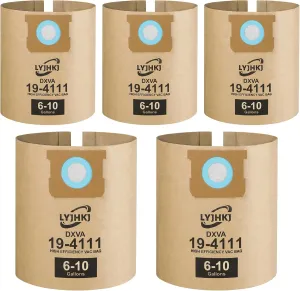 5 Pack DXVA19-4111 Vacuum Bags for DEWALT 6 to 10 Gallon Wet/Dry Vacuum, Disposable Shop Vac Bags, Dust Collection Bag Replacement