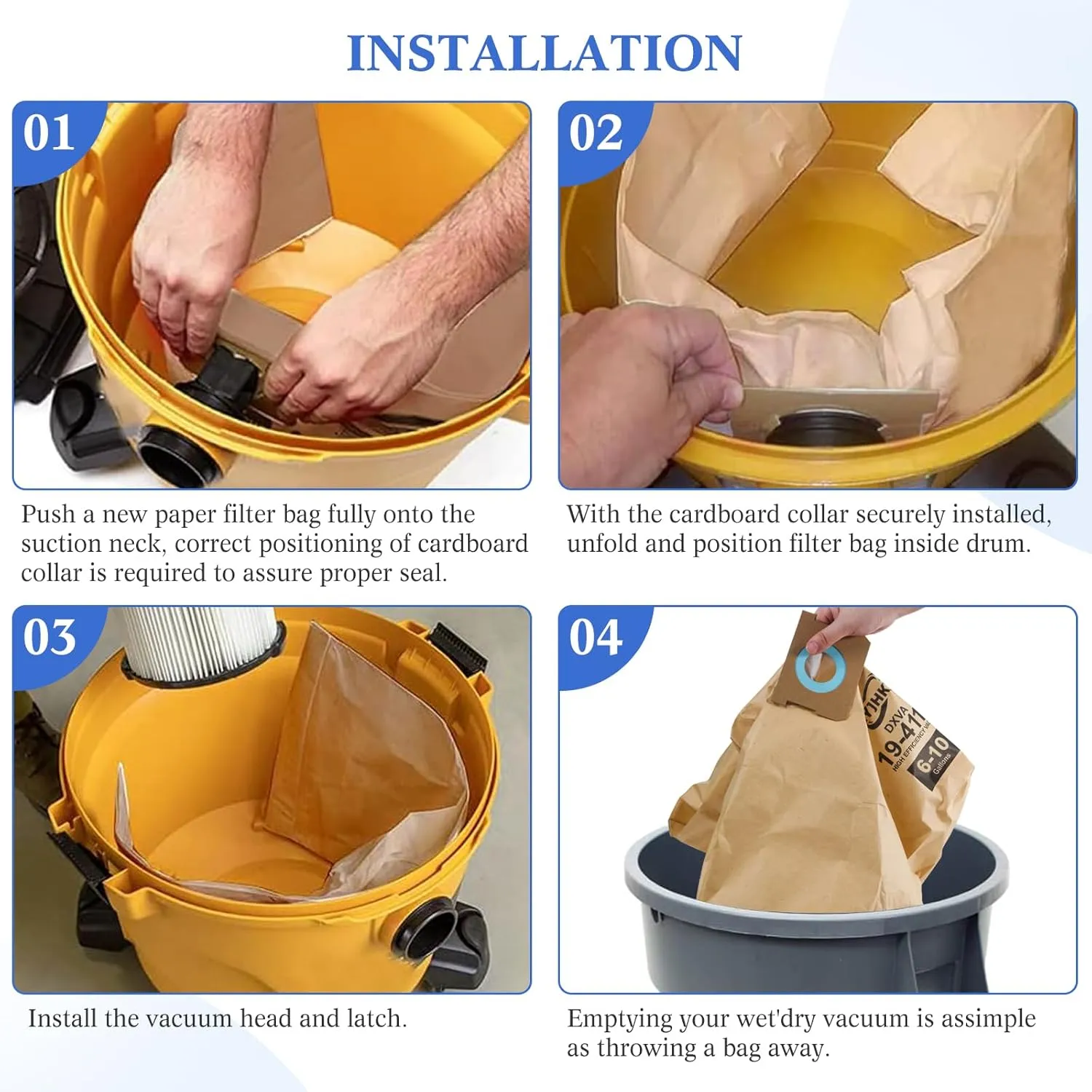 5 Pack DXVA19-4111 Vacuum Bags for DEWALT 6 to 10 Gallon Wet/Dry Vacuum, Disposable Shop Vac Bags, Dust Collection Bag Replacement