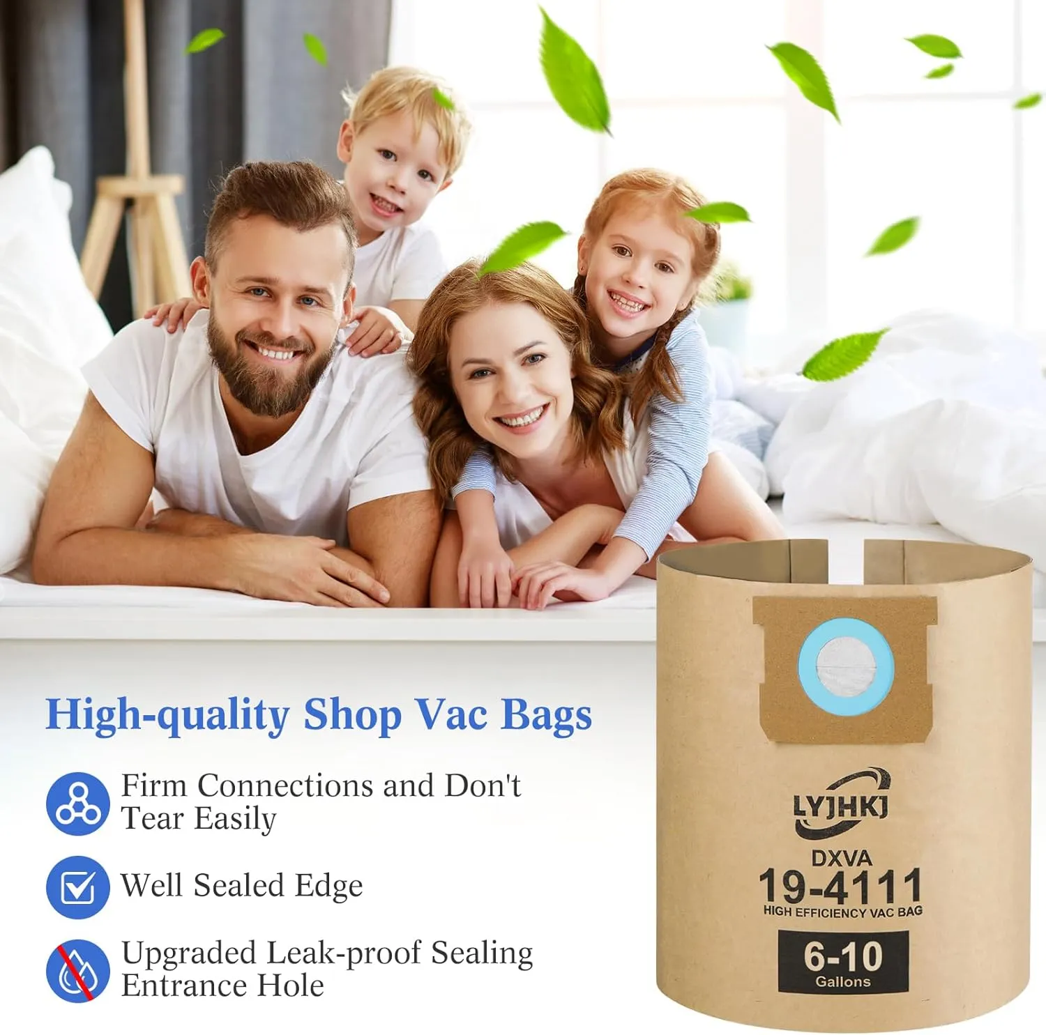 5 Pack DXVA19-4111 Vacuum Bags for DEWALT 6 to 10 Gallon Wet/Dry Vacuum, Disposable Shop Vac Bags, Dust Collection Bag Replacement