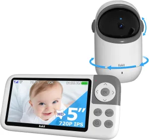 5'' Video Baby Monitor with Camera and Audio,36-Hrs Battery Life,HD Camera Remote Pan Tilt 3X Zoom,1200ft Long Range Baby Monitor No WiFi,Night Vision,Portable,2-Way Talk,VOX-Saving Power IPS Screen