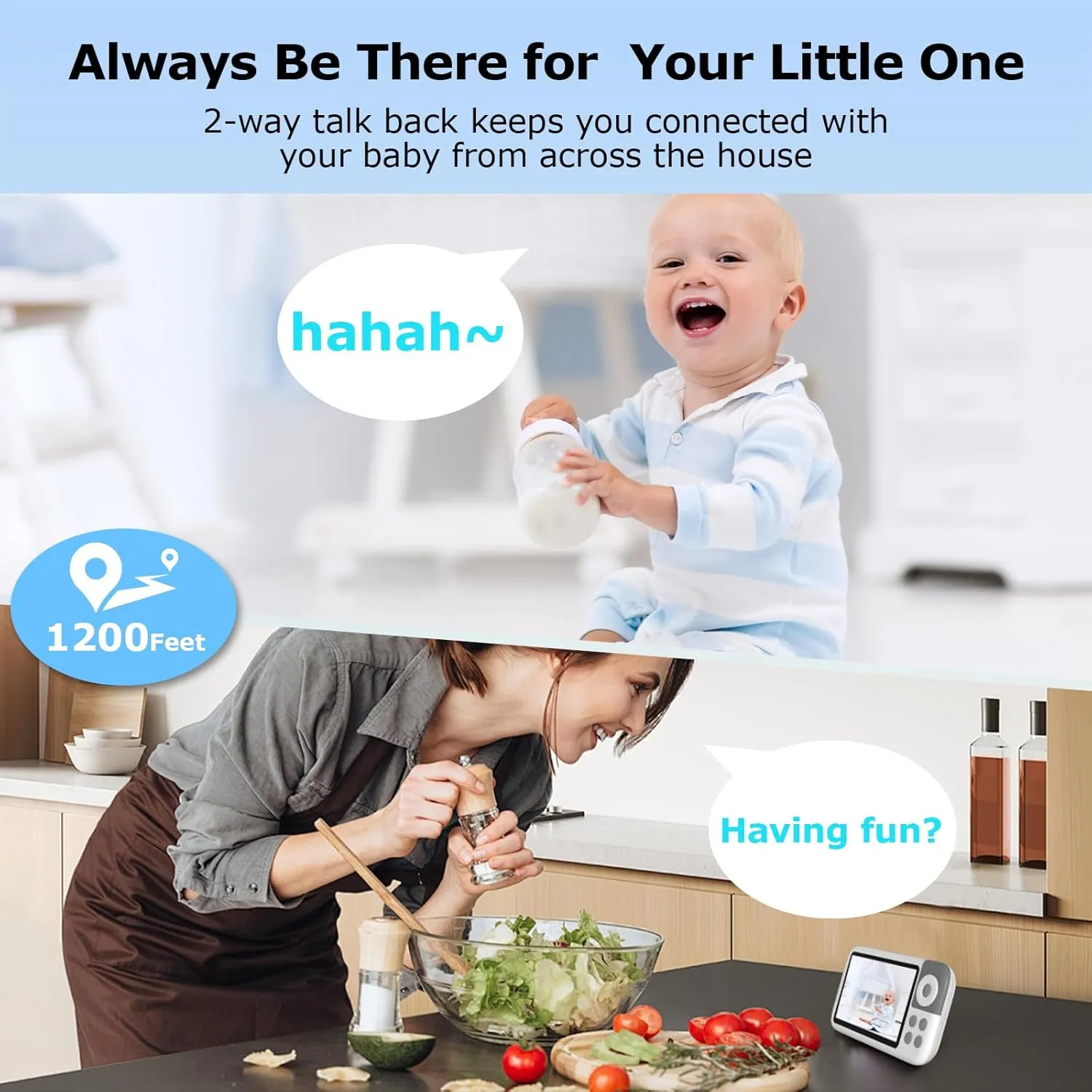 5'' Video Baby Monitor with Camera and Audio,36-Hrs Battery Life,HD Camera Remote Pan Tilt 3X Zoom,1200ft Long Range Baby Monitor No WiFi,Night Vision,Portable,2-Way Talk,VOX-Saving Power IPS Screen