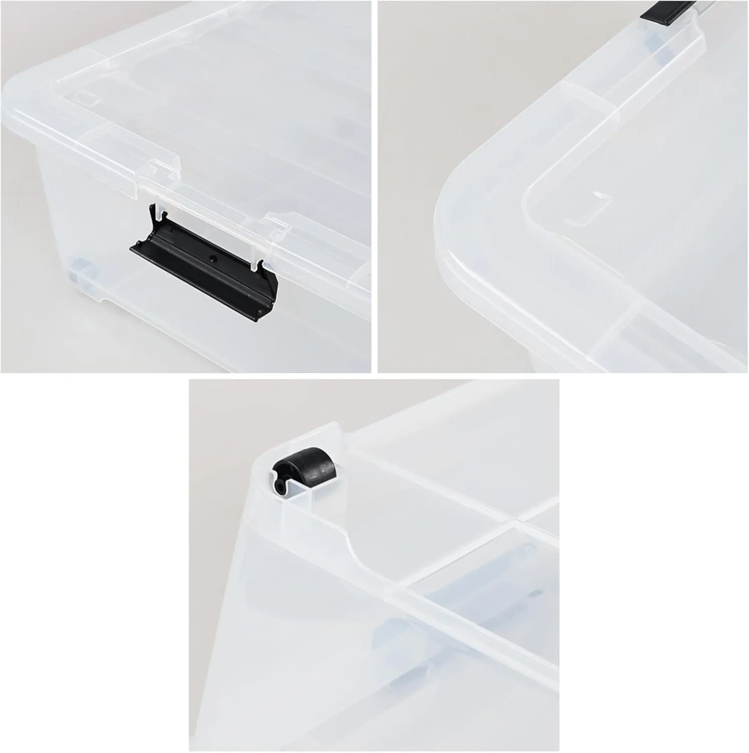50 Quart Large Clear Underbed Boxes with Wheels, Stackable Plastic Storage Bin with Lids, 3 Packs