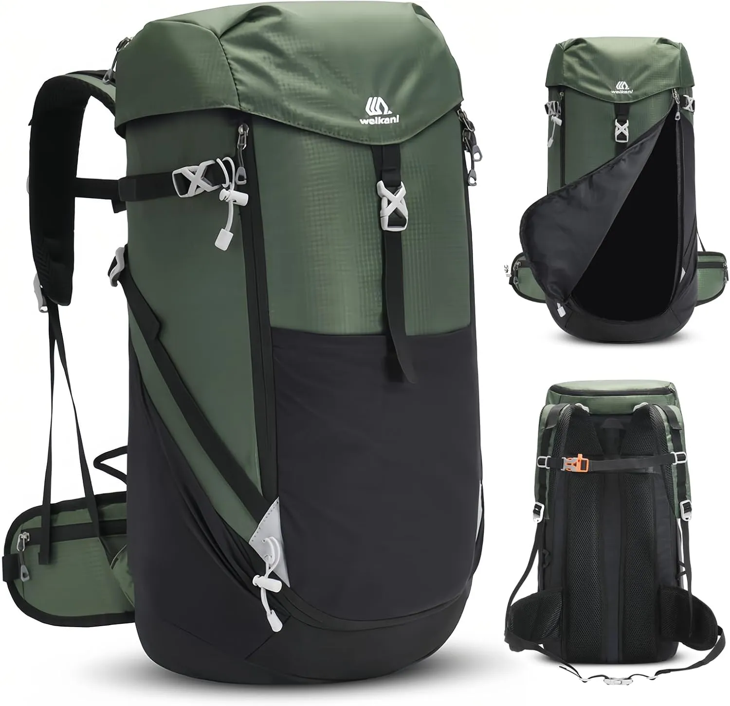 50L Backpacking Packs with Front Open, Waterproof Hiking Backpack for Men Women, Large Camping Backpack Lightweight, Green