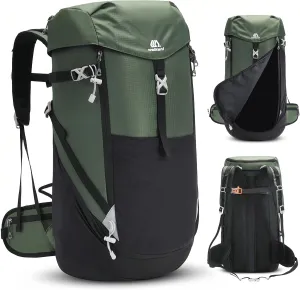 50L Backpacking Packs with Front Open, Waterproof Hiking Backpack for Men Women, Large Camping Backpack Lightweight, Green