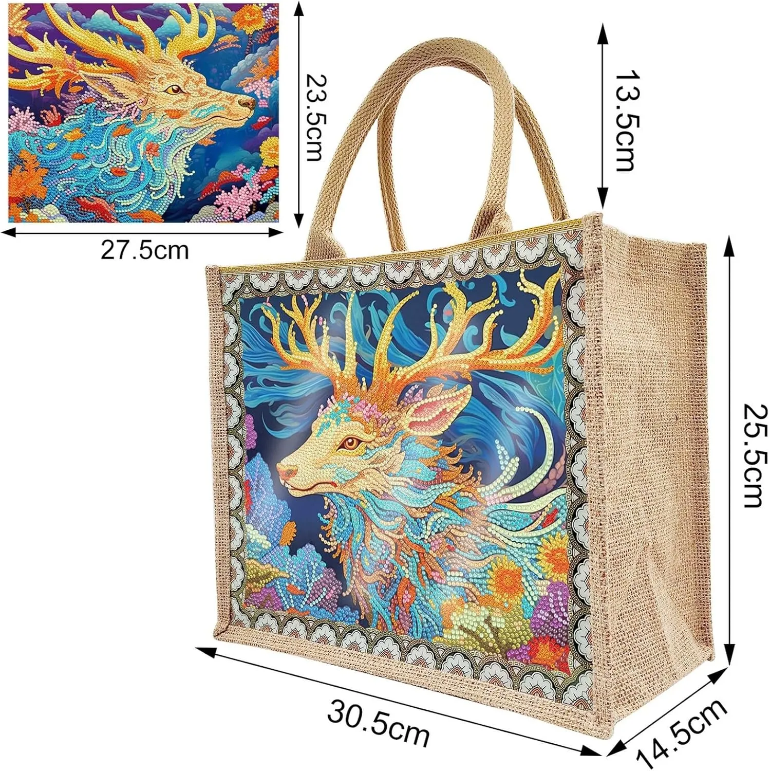 5D Art Painting Tote Bag Kit, DIY 5D Art Painting Handbag Kits, Diamond Art Bag for Home Organizer (Single Side Dot Diamond)