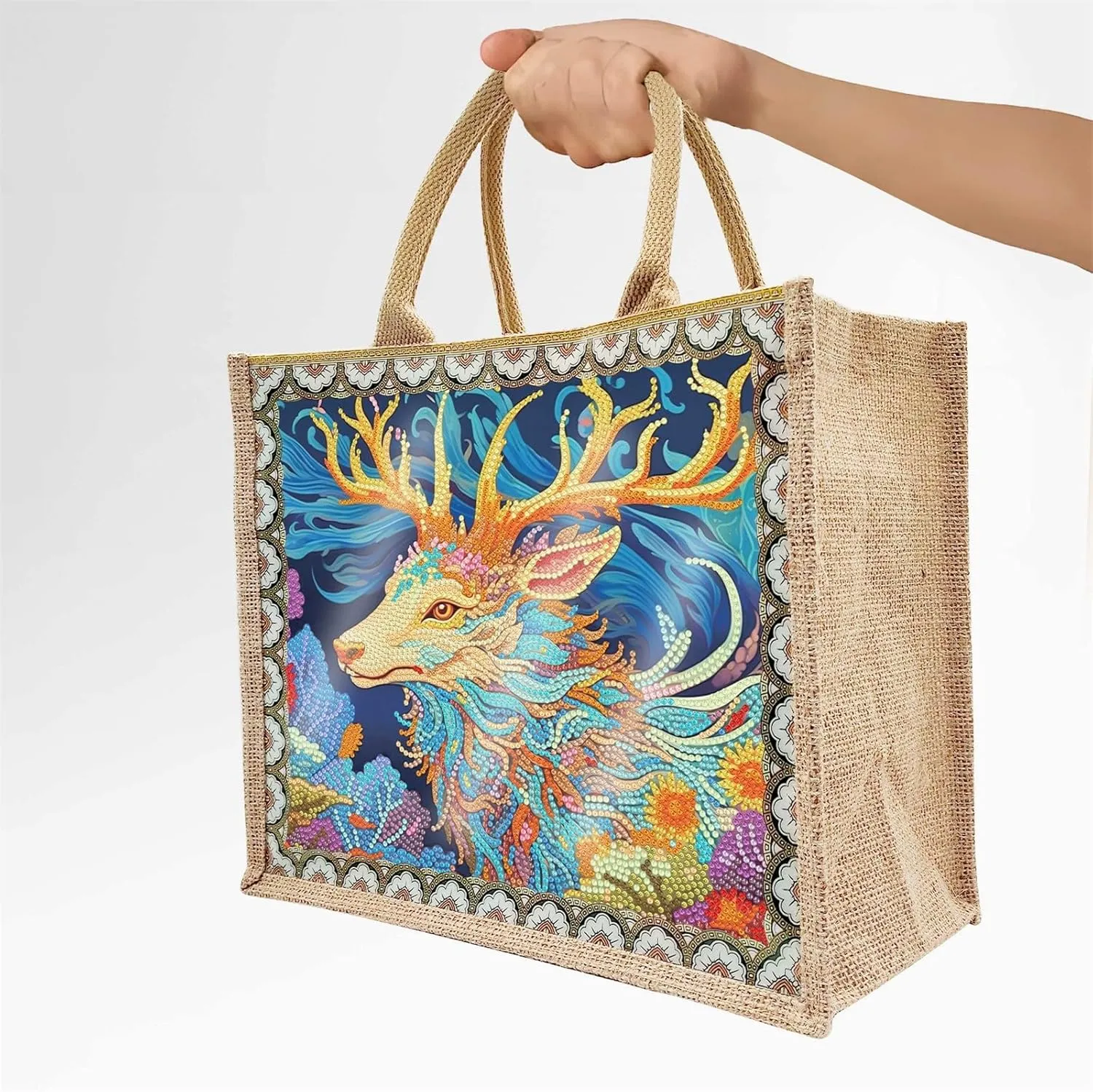 5D Art Painting Tote Bag Kit, DIY 5D Art Painting Handbag Kits, Diamond Art Bag for Home Organizer (Single Side Dot Diamond)