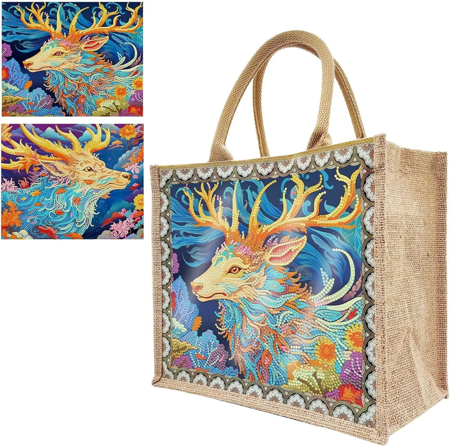 5D Art Painting Tote Bag Kit, DIY 5D Art Painting Handbag Kits, Diamond Art Bag for Home Organizer (Single Side Dot Diamond)
