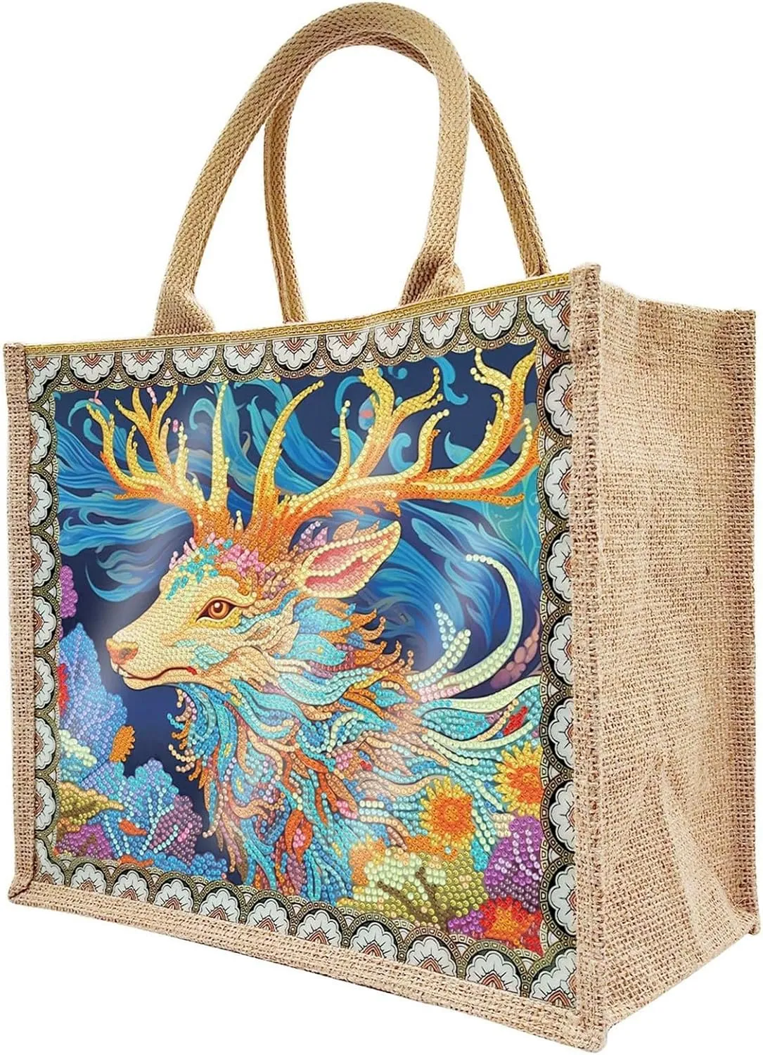 5D Art Painting Tote Bag Kit, DIY 5D Art Painting Handbag Kits, Diamond Art Bag for Home Organizer (Single Side Dot Diamond)