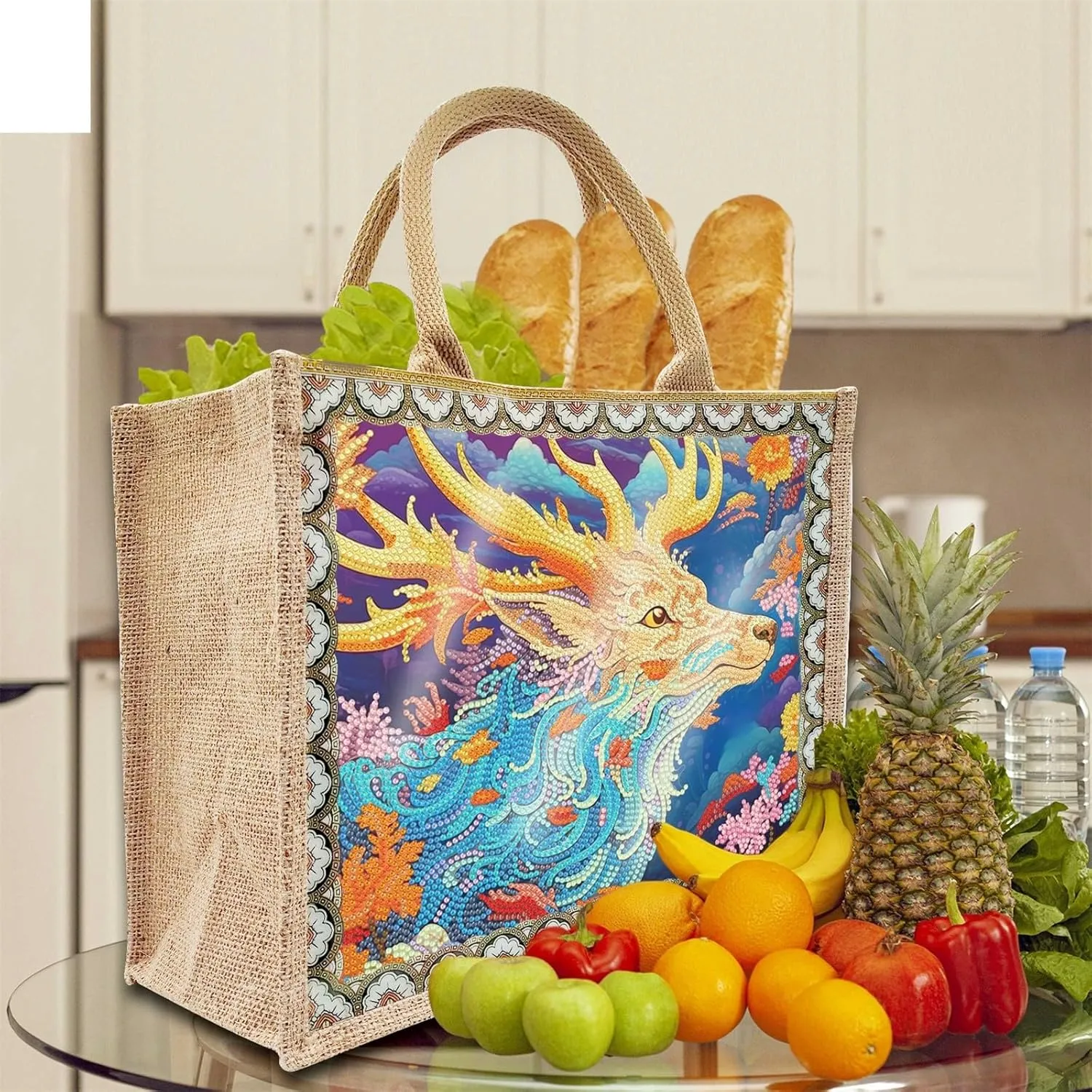 5D Art Painting Tote Bag Kit, DIY 5D Art Painting Handbag Kits, Diamond Art Bag for Home Organizer (Single Side Dot Diamond)