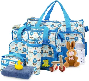 5Pcs Diaper Bags Tote Set for Boy Girls Mom, Large Capacity Baby Bag Multifunctional Maternity Bag for Travel Changing