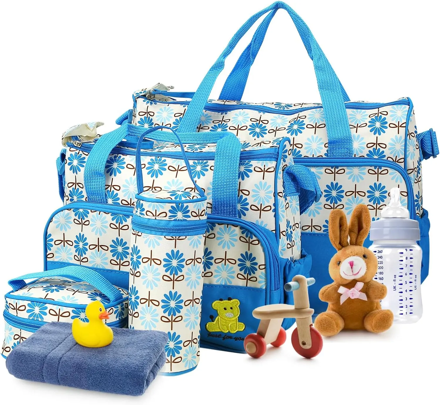5Pcs Diaper Bags Tote Set for Boy Girls Mom, Large Capacity Baby Bag Multifunctional Maternity Bag for Travel Changing