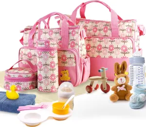 5Pcs Diaper Bags Tote Set for Boy Girls Mom, Large Capacity Baby Bag Multifunctional Maternity Bag for Travel Changing