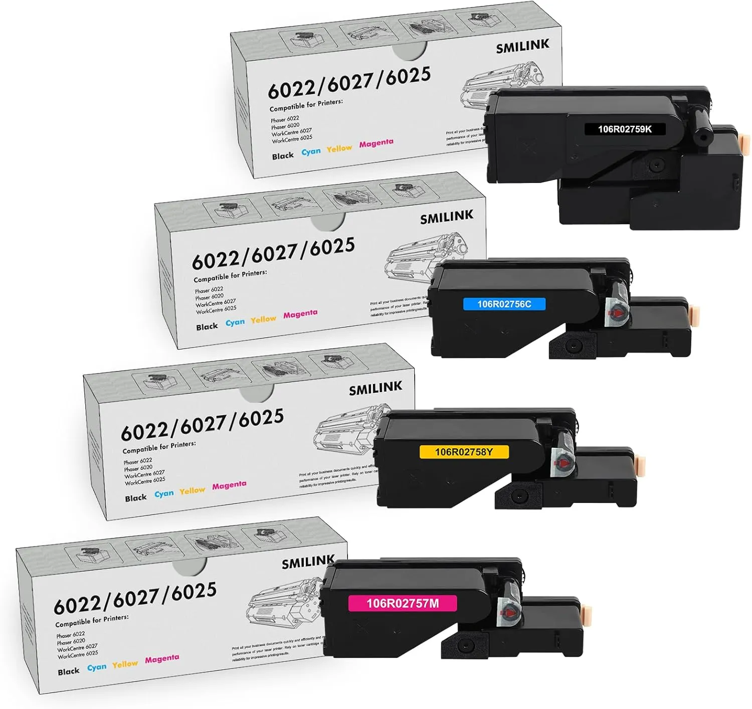 6022 6027 Toner Cartridge Compatible Replacement for Xerox Phaser 6022 6020 6027 Toner Cartridge for WorkCentre 6025 Printer (106R02756 Cyan, 106R02757 Magenta, 106R02758 Yellow, 106R02759 Black)