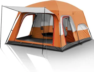6/12 Person Camping Tent with Porch,Large Family Cabin Tents with 2 Rooms,Double Layer Outdoor Instant Tent with Rainfly for Party,Hunting,Hiking
