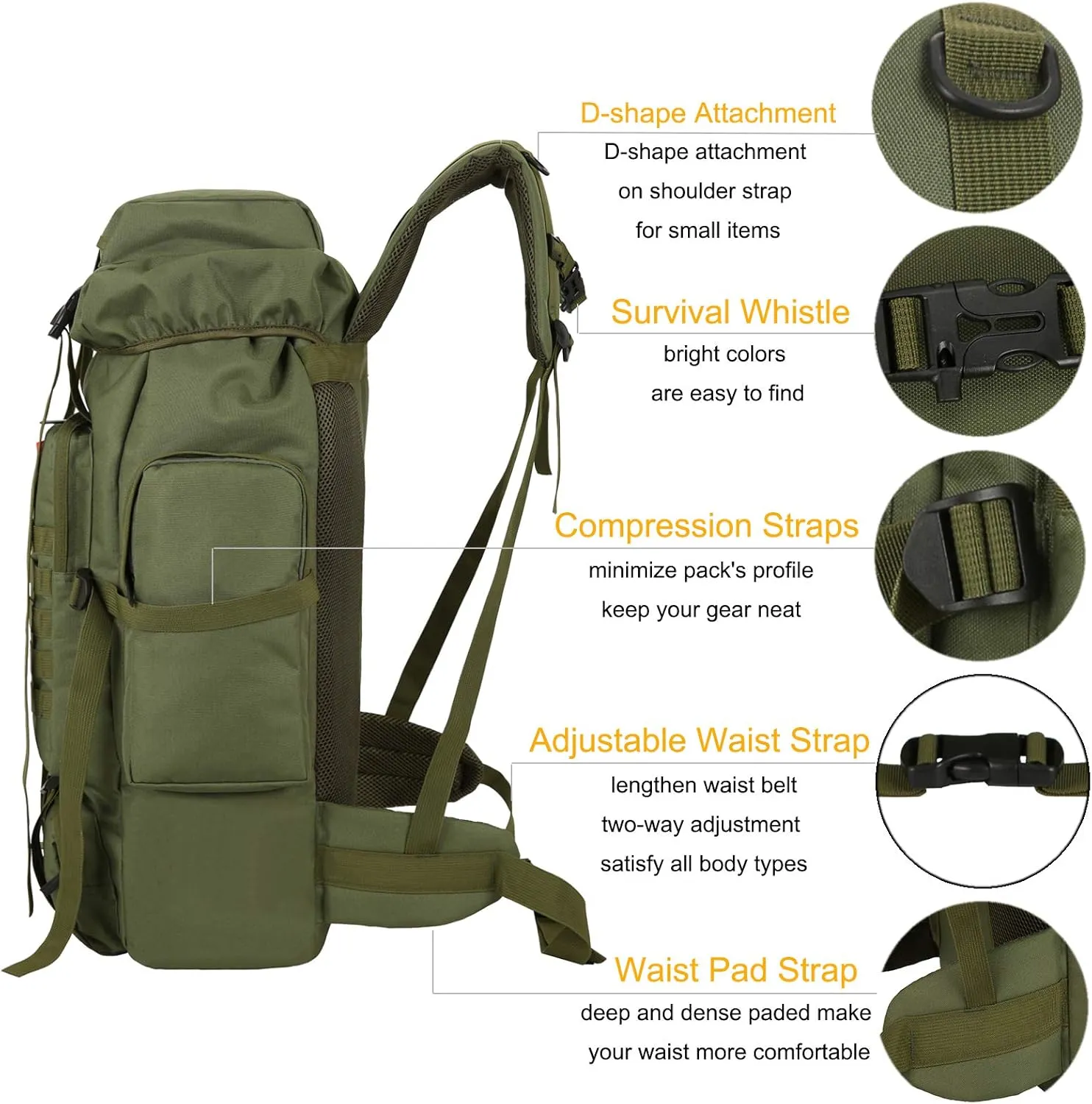 70l Hiking Backpack for Men Waterproof Military Camping Rucksack Travel Daypack