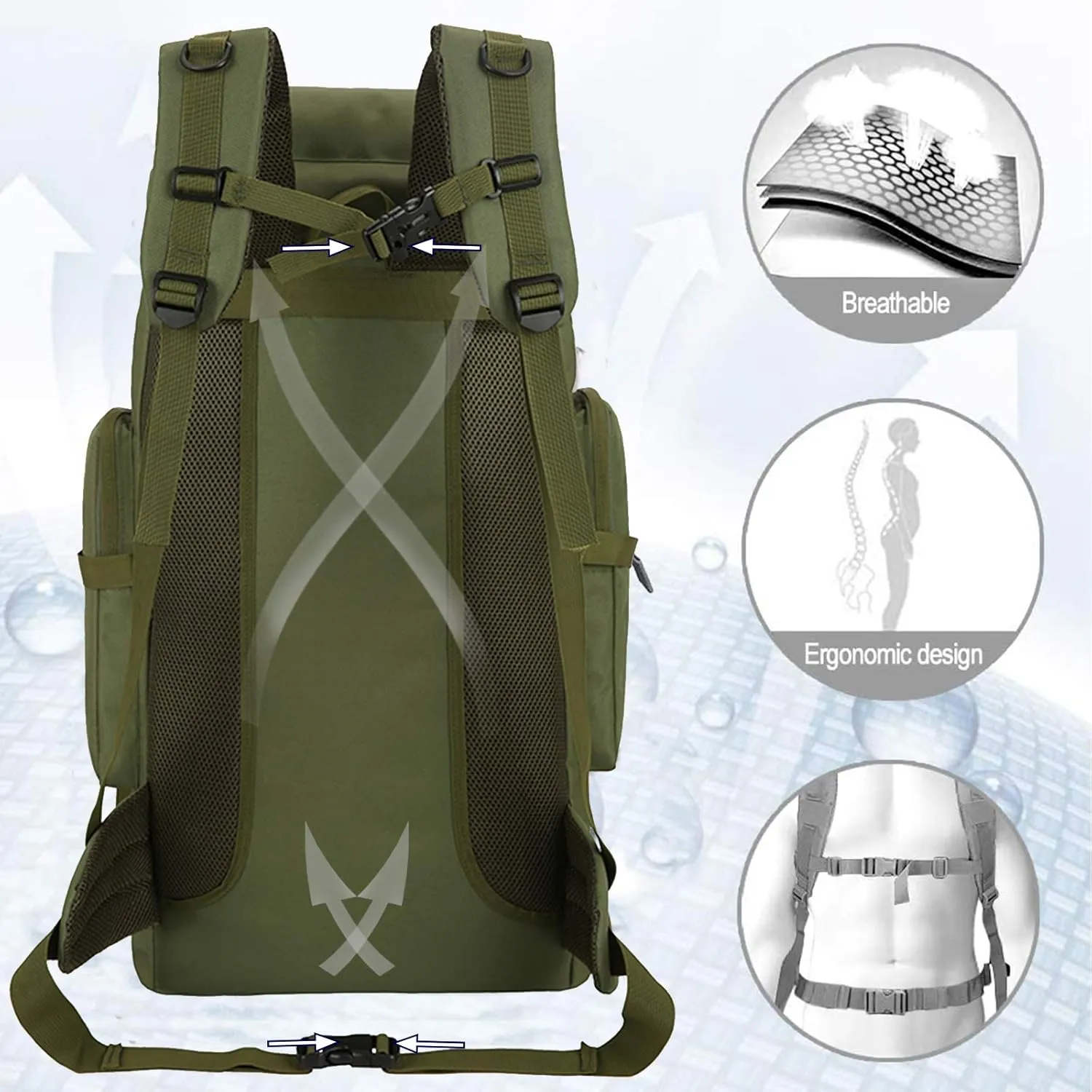 70l Hiking Backpack for Men Waterproof Military Camping Rucksack Travel Daypack