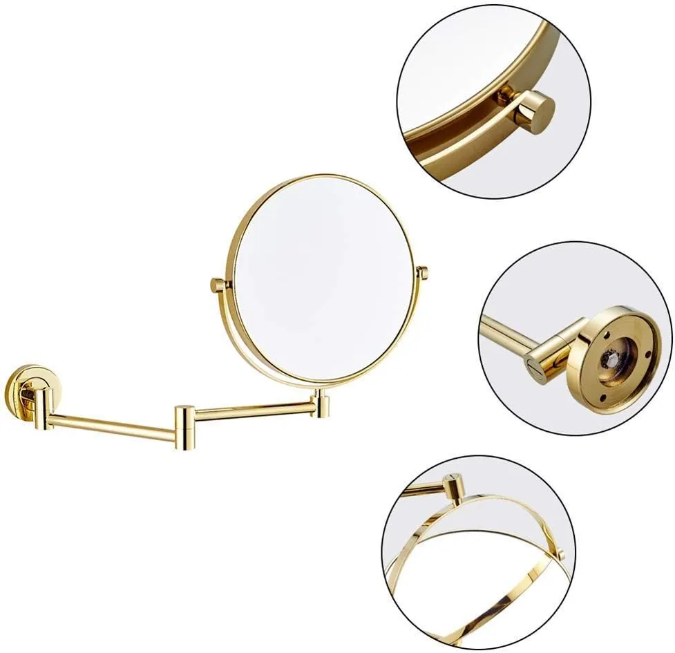 8 Inch Bathroom Makeup Mirrors Wall Mounted Brass Magnifying Double Sided Adjustable Vanity Shaving Extendable Swivel (Size : 5X)