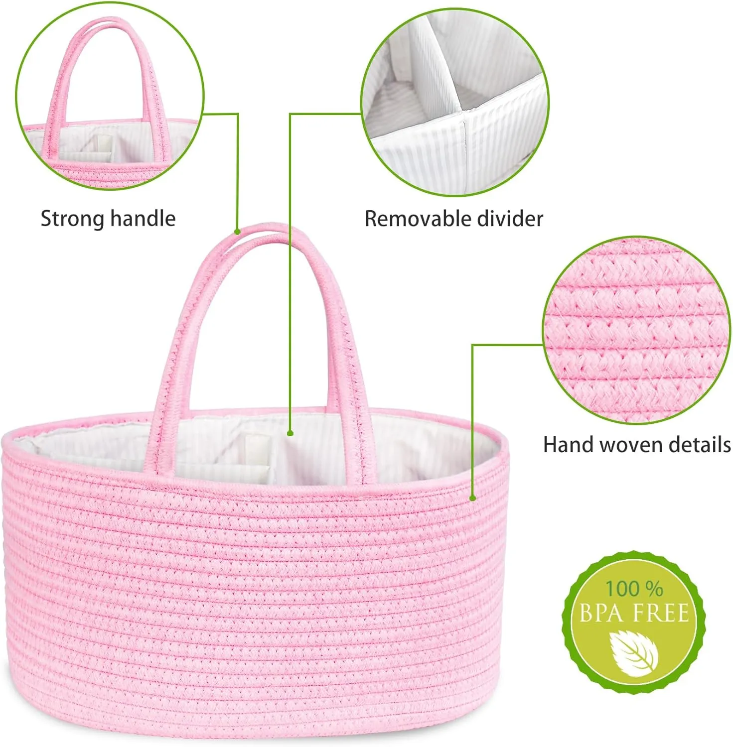 ABenkle Diaper Caddy Organizer, Boho Rustic Cotton Rope Nursery Baby Basket, Changing Table Organizer for Baby Diaper Storage and Baby Shower