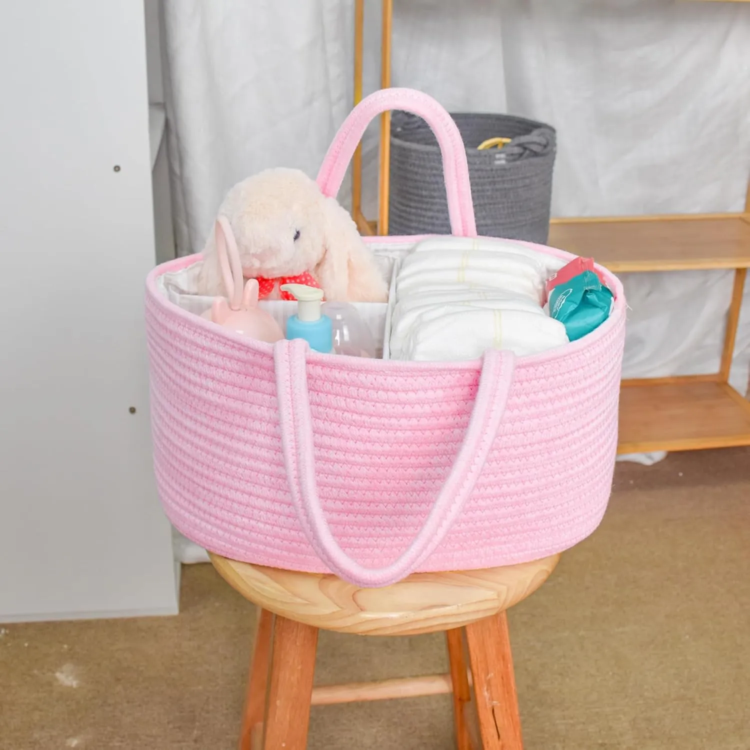 ABenkle Diaper Caddy Organizer, Boho Rustic Cotton Rope Nursery Baby Basket, Changing Table Organizer for Baby Diaper Storage and Baby Shower
