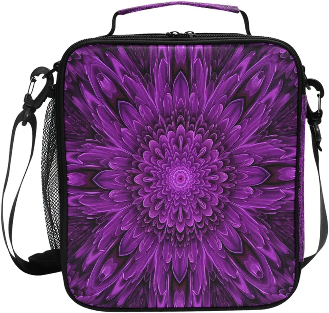 Abstract Flower Petals Violet Lunch Box for Kids Girls Boys Insulated Lunch Bag for Women Men Leakproof Tote Bags Reusable Cooler Bag Large with Adjustable Shoulder Strap for Picnic Travel Adult Work