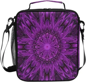 Abstract Flower Petals Violet Lunch Box for Kids Girls Boys Insulated Lunch Bag for Women Men Leakproof Tote Bags Reusable Cooler Bag Large with Adjustable Shoulder Strap for Picnic Travel Adult Work