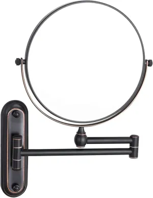 Adjustable Makeup Mirror, 8 inch Double Sided Shaving Magnifying Mirror, Wall Mounted Bathroom Extendable Cosmetic Vanity Mirrors,Brass,5X (Color : Black, Size : 10X)