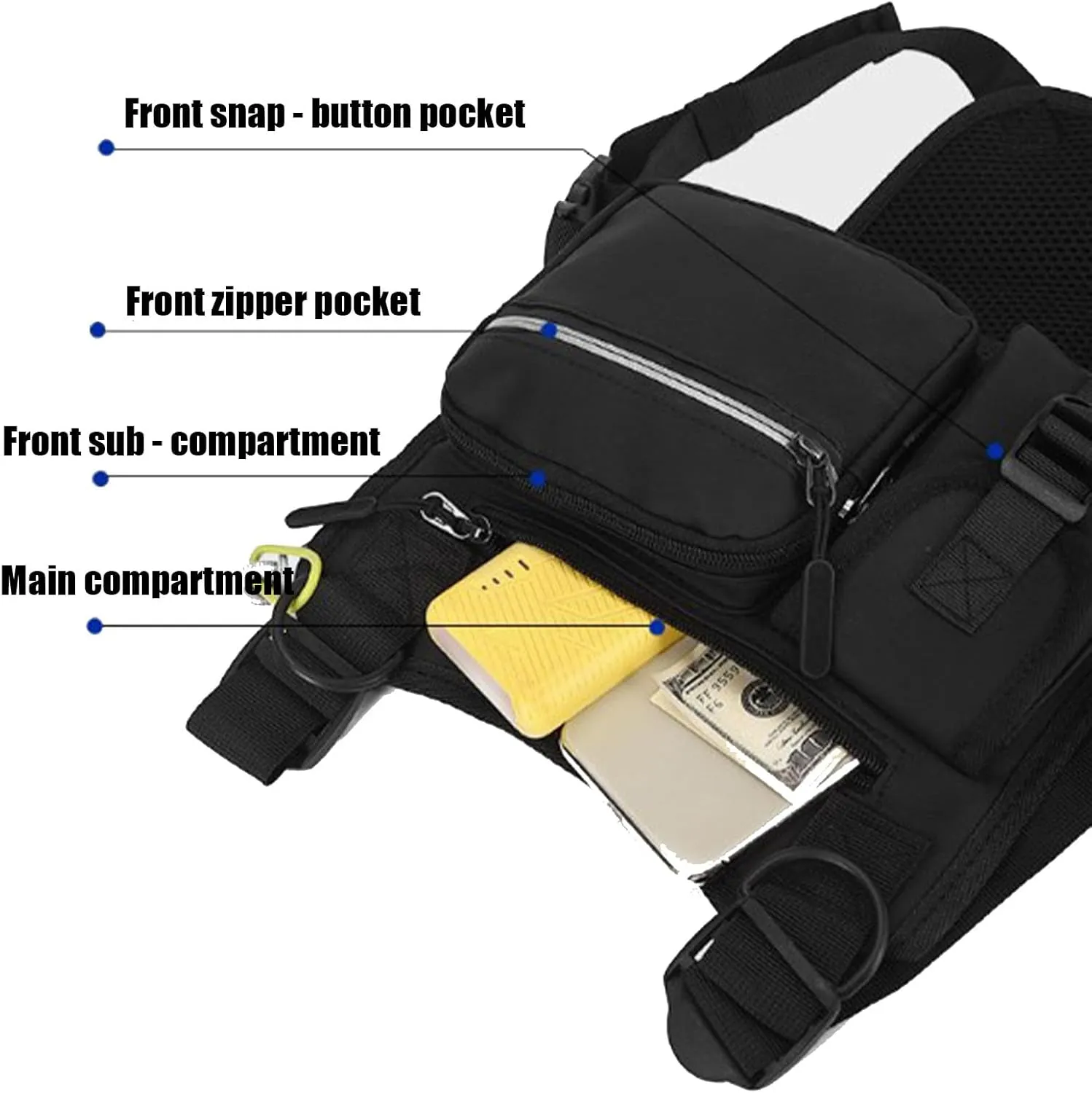 Adjustable Zipper Multi-functional Tactical Chest Bag, Sporty Vest Bag, for Outdoor Hiking Cycling Workouts, Sport (Black)