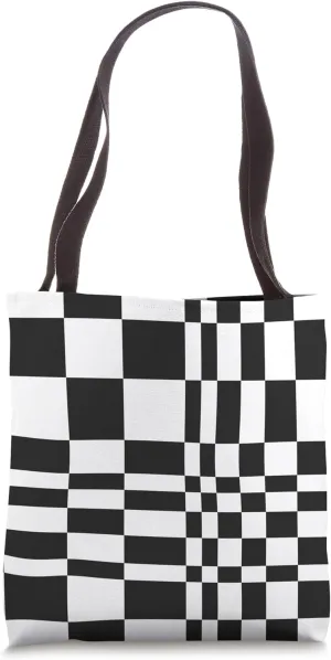Aesthetic Charcoal Gray Uneven Check Pattern Tote Bag