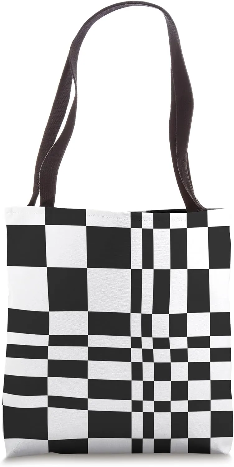 Aesthetic Charcoal Gray Uneven Check Pattern Tote Bag
