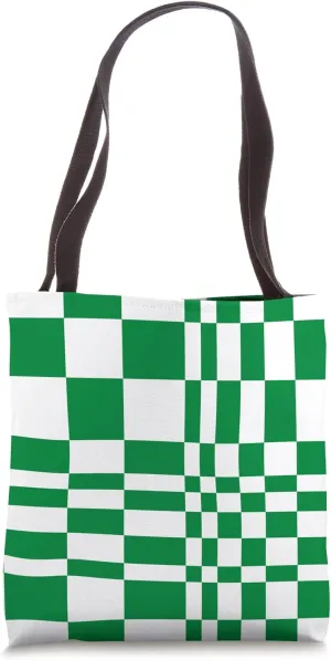 Aesthetic Green Uneven Check Pattern Tote Bag