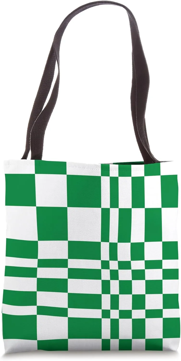 Aesthetic Green Uneven Check Pattern Tote Bag