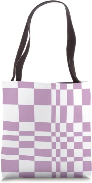 Aesthetic Mauve Uneven Check Pattern Tote Bag
