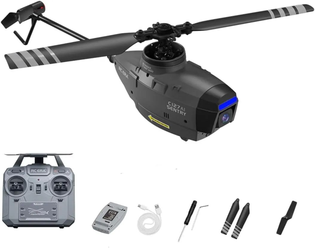 Aetheria C127AI RC Helicopter with 1080P Camera 2.4G 4CH Single-Rotor Brushless Helicopter Model Without Aileron, Remote Control Aircraft with 6-Axis Gyro, Optical Flow Positioning
