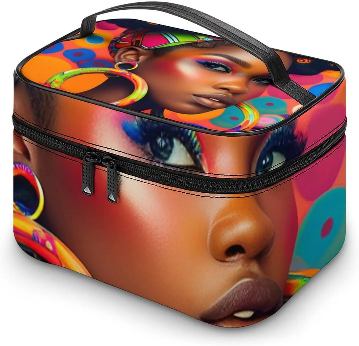 African American Black Girl Women Art Colorful Large Capacity Portable Makeup Bag And Wash Bag