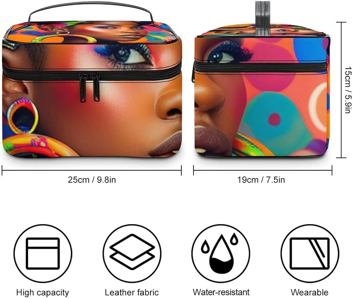 African American Black Girl Women Art Colorful Large Capacity Portable Makeup Bag And Wash Bag