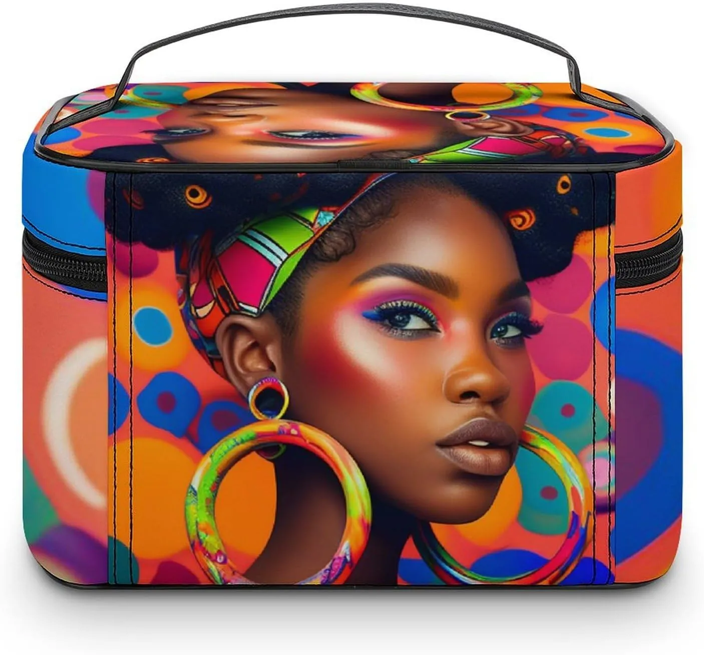 African American Black Girl Women Art Colorful Large Capacity Portable Makeup Bag And Wash Bag