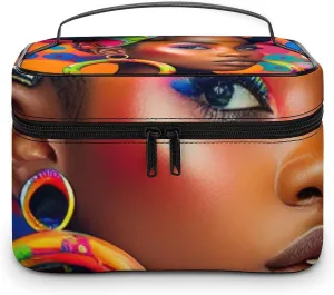 African American Black Girl Women Art Colorful Large Capacity Portable Makeup Bag And Wash Bag