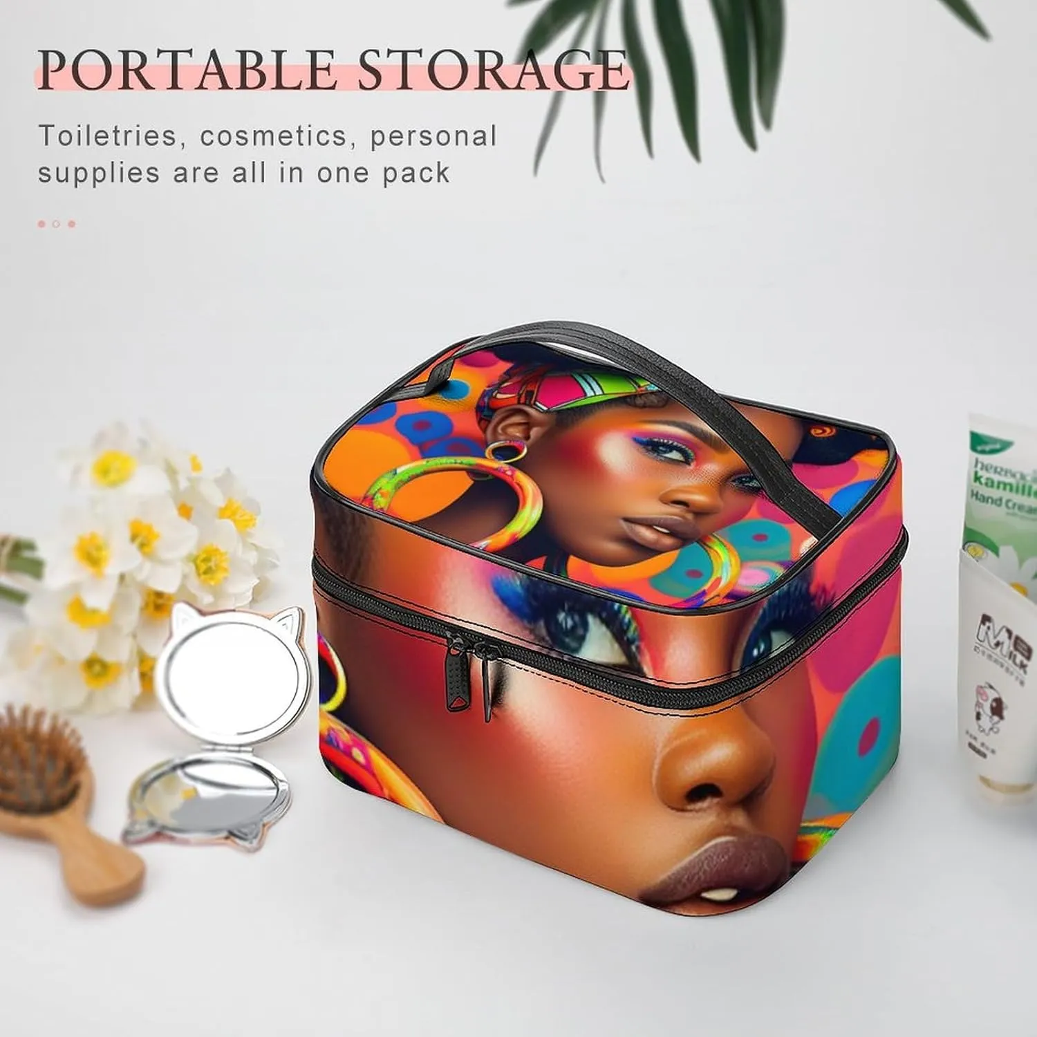 African American Black Girl Women Art Colorful Large Capacity Portable Makeup Bag And Wash Bag