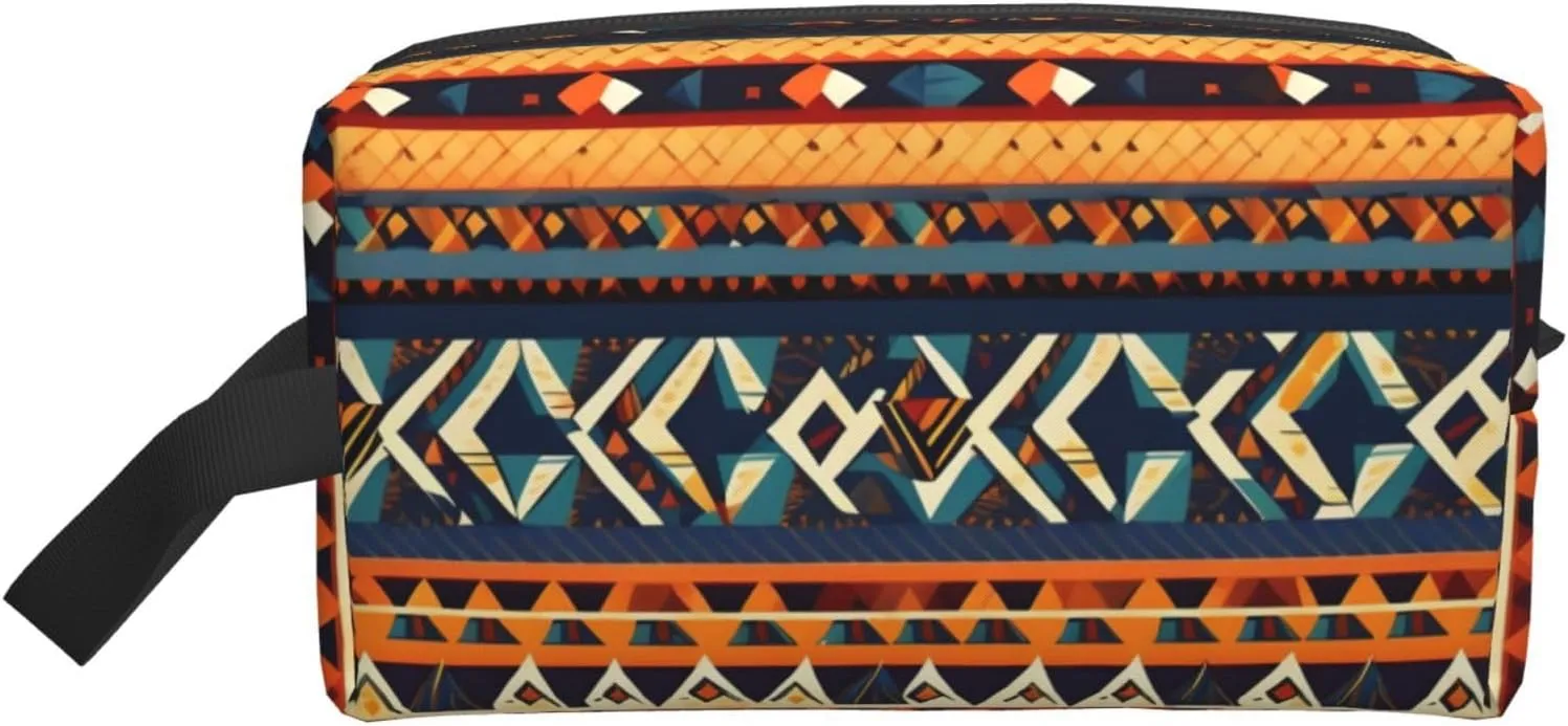 African National Patterns Print Large Capacity Cosmetic Organizer for Women and Men Portable Travel Makeup Pouch