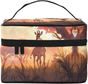 African savannah giraffe calf Portable Travel Makeup Bag (9x6.5x6.2 Inch), Large Capacity Makeup Bag for Women, Large Makeup Bag Storage Bag for Girls