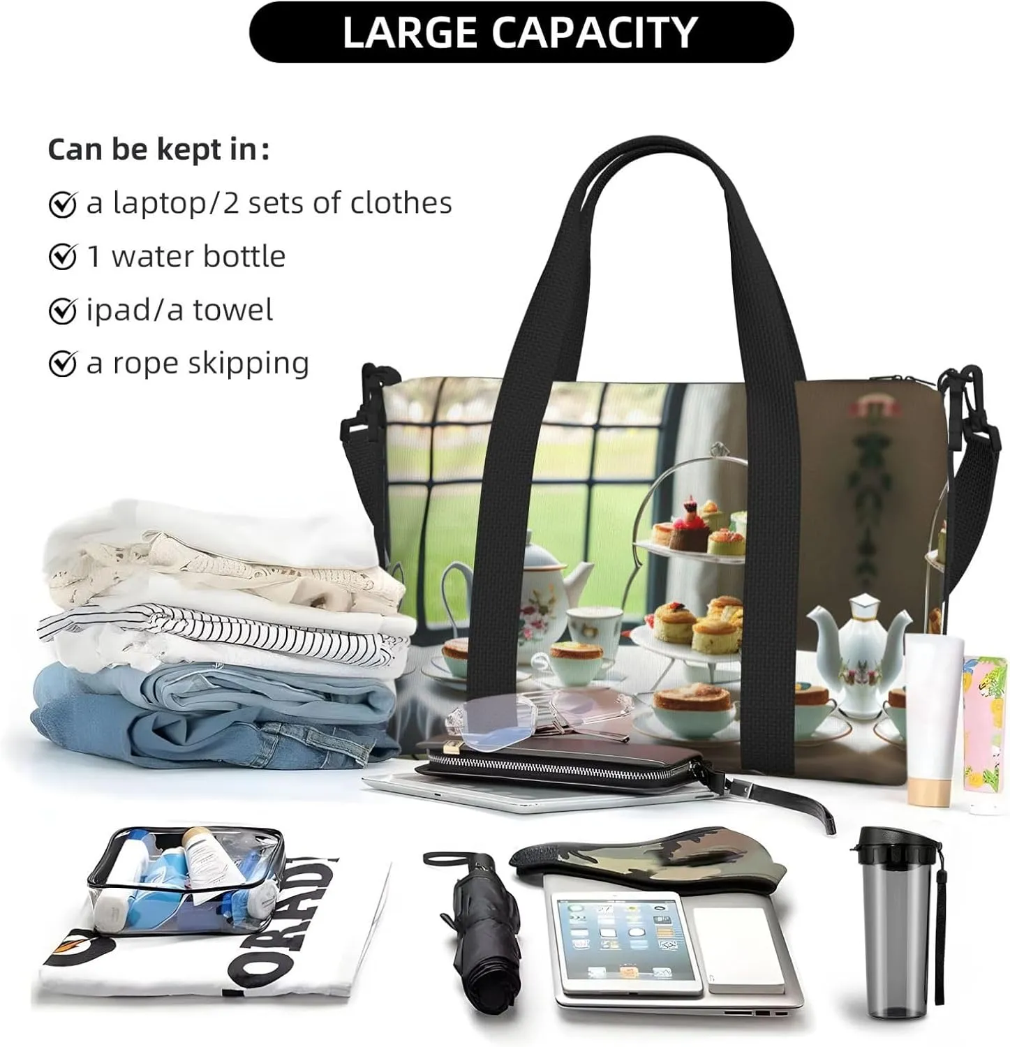 Afternoon Tea Travel Bags, Weekender Carry On For Women, Sports Gym Bag, Workout Duffel Bag,Overnight