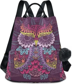 ALAZA Colorful Owl Mandala Backpack Purse for Women Travel Casual Daypack College Bookbag Work Business Ladies Shoulder Bag