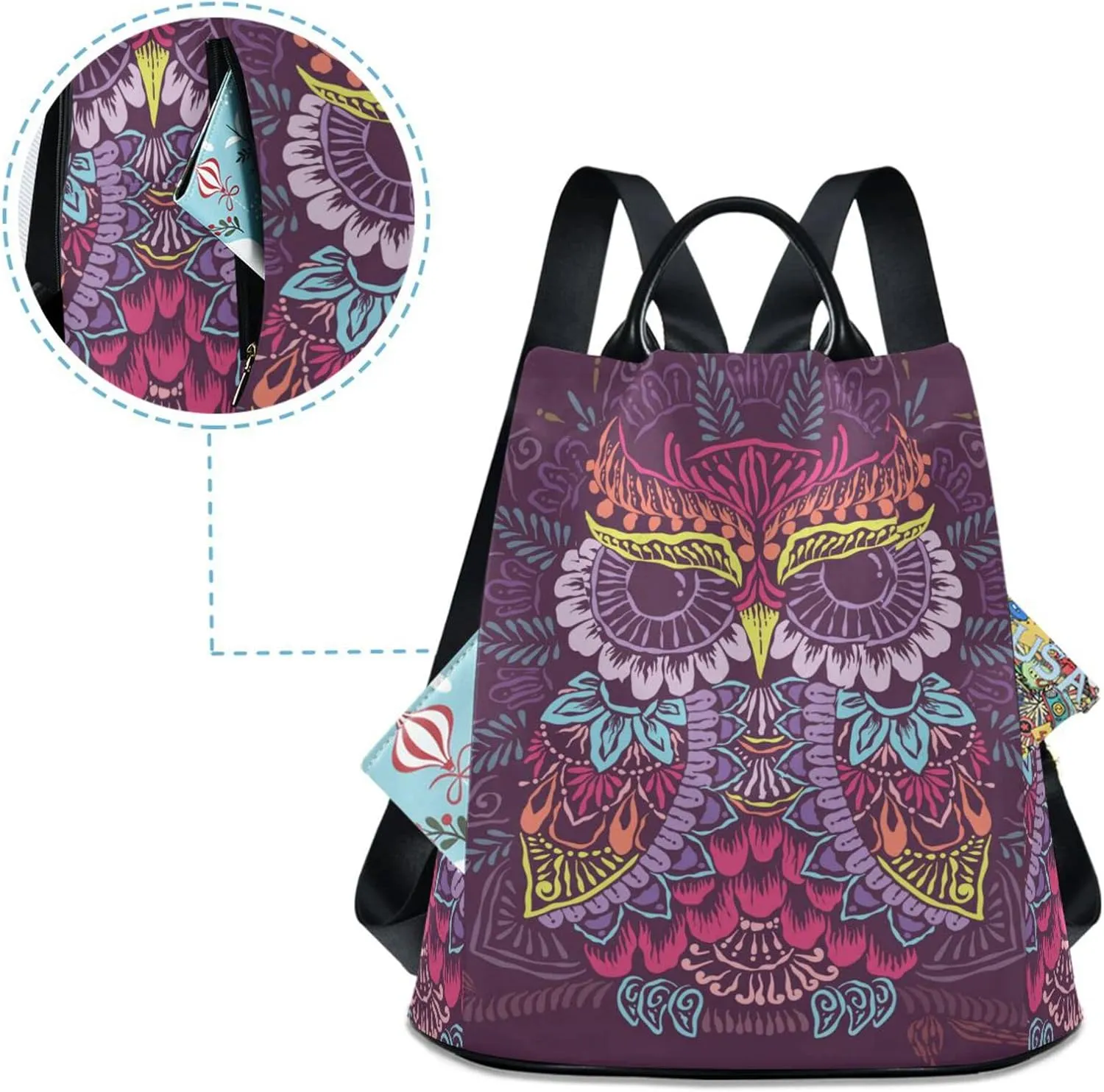 ALAZA Colorful Owl Mandala Backpack Purse for Women Travel Casual Daypack College Bookbag Work Business Ladies Shoulder Bag