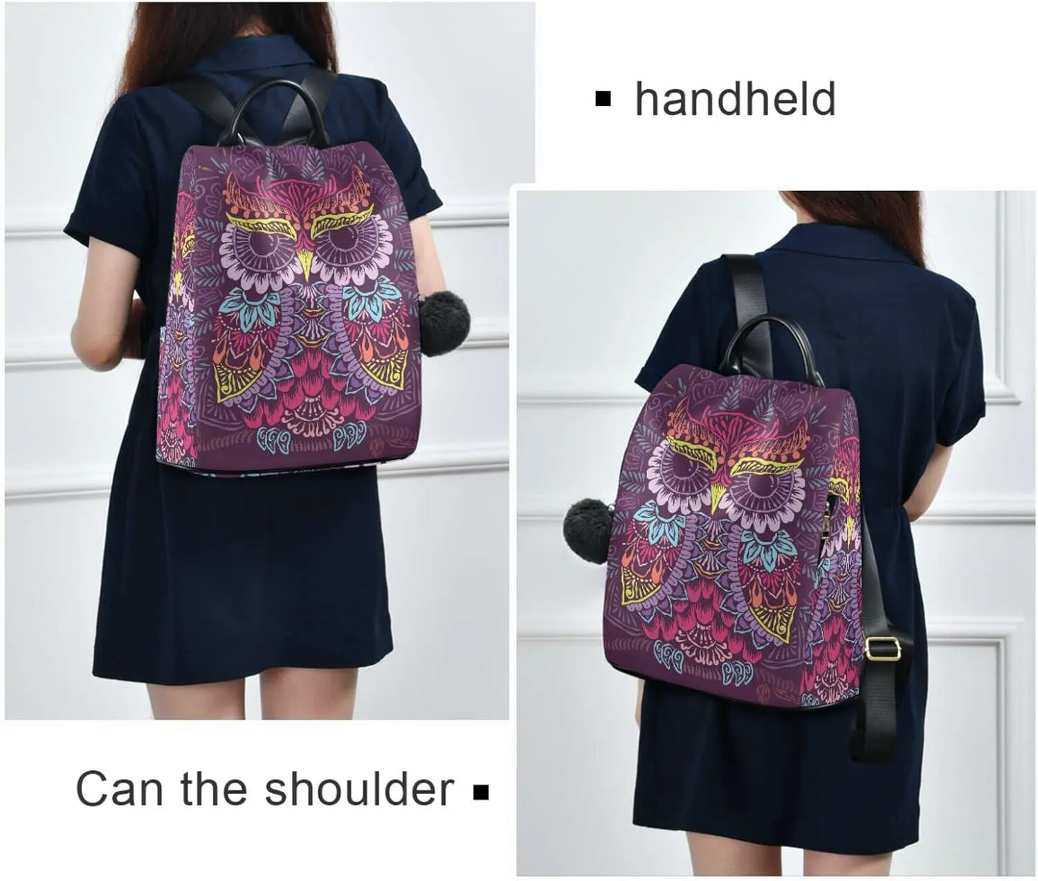 ALAZA Colorful Owl Mandala Backpack Purse for Women Travel Casual Daypack College Bookbag Work Business Ladies Shoulder Bag